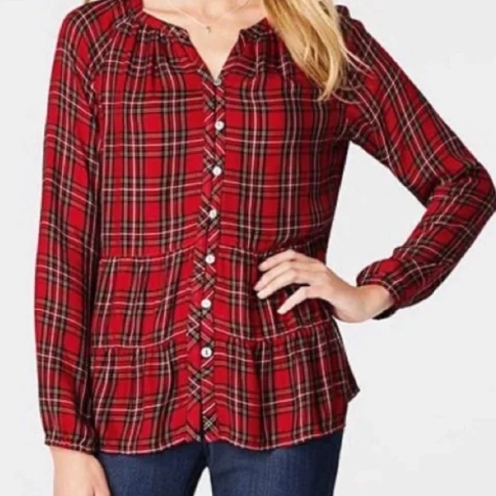 Jjill Red Plaid Women's Top size small tall